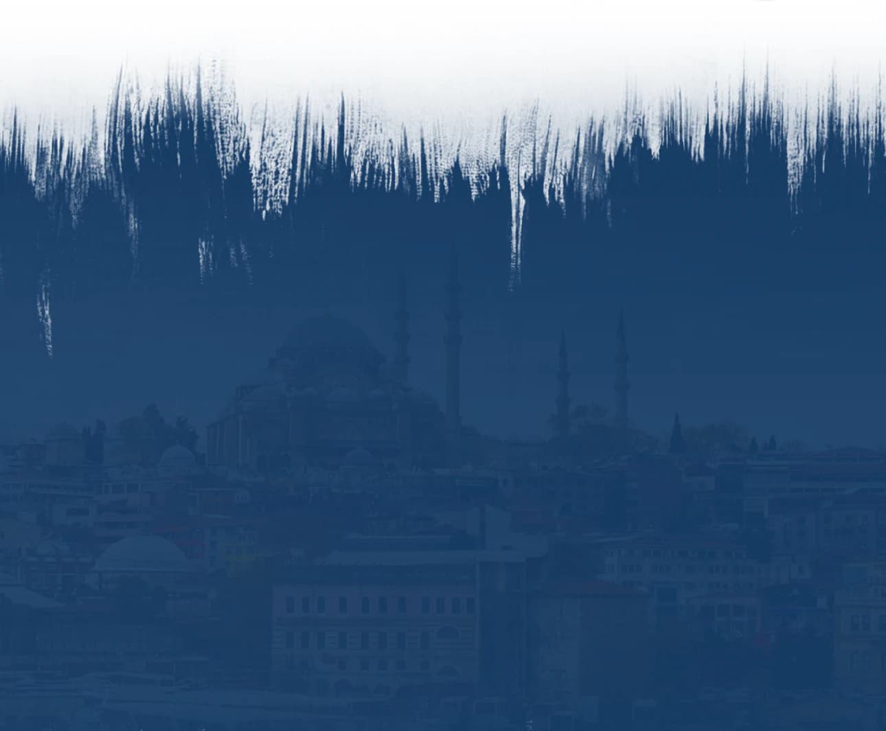 Lacivert fırça darbesi üzerinde soluk İstanbul silueti